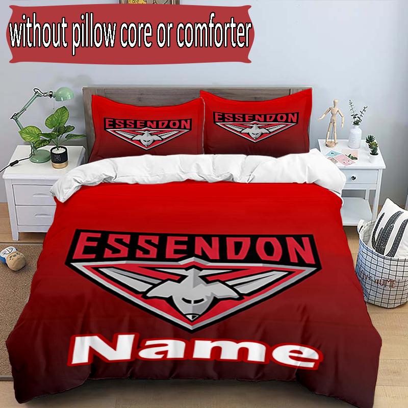 3pcs Duvet Cover Set (1*Duvet Cover + 2*Pillowcase, Without Core), Custom Name Essendon Football Pattern Bedding Set, Home Bedroom Decor Gift