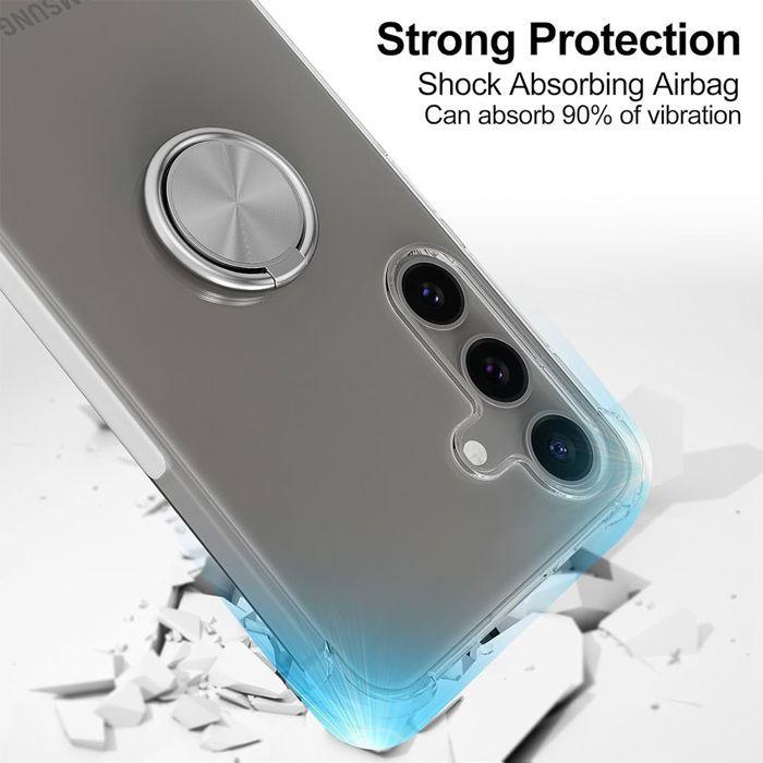 Coque pour Samsung Galaxy A37 5G, Protection Silicone Transparent avec Anneau Rotatif Argenté