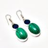 Malachite, Blue Topaz Gemstone 925 Silver Plated Jewelry Earring 1.89"