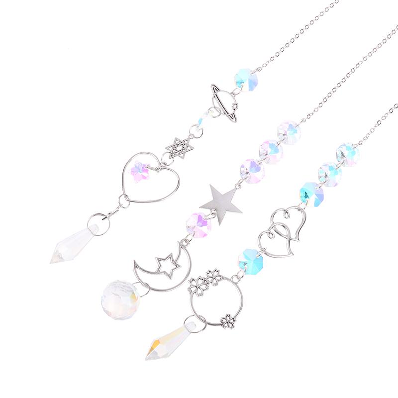 1Pc Crystal Wind Chime Moon Sun Star Catcher Diamond Prisms Pendant Dream Catcher Rainbow Hanging Drop Home Windchime