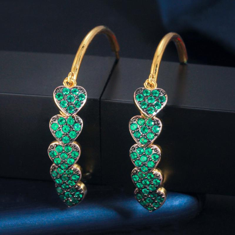 WWJ Серьги-кольца розового, красного, зеленого цвета с цирконием в форме сердца в форме сердца золотого цвета