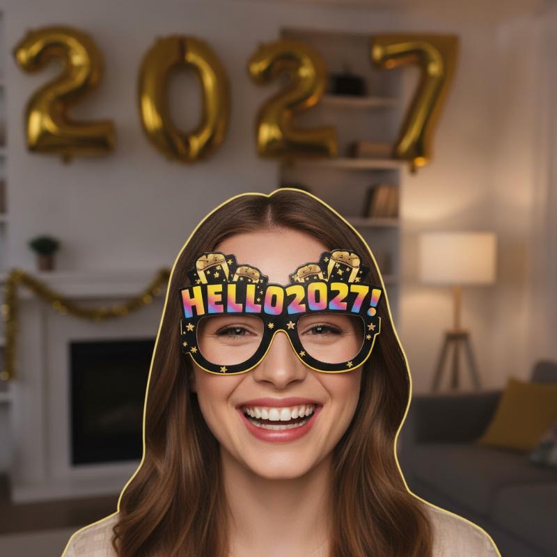 8/16 шт. 2027 С Новым годом Бумажные очки Черный Золотой Блеск Для Новогодних Встреч Реквизит для Фотобудки