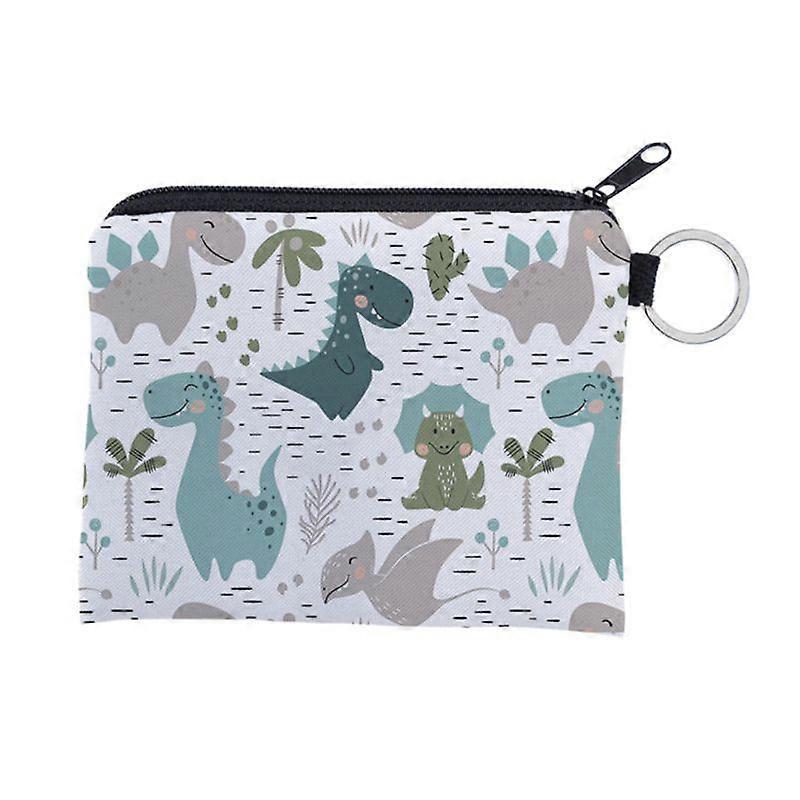 Unisex Cartoon Dinosaur Pattern Coin Card Key Ring Wallet Pouch Mini Purse Zipper Small Change Bag