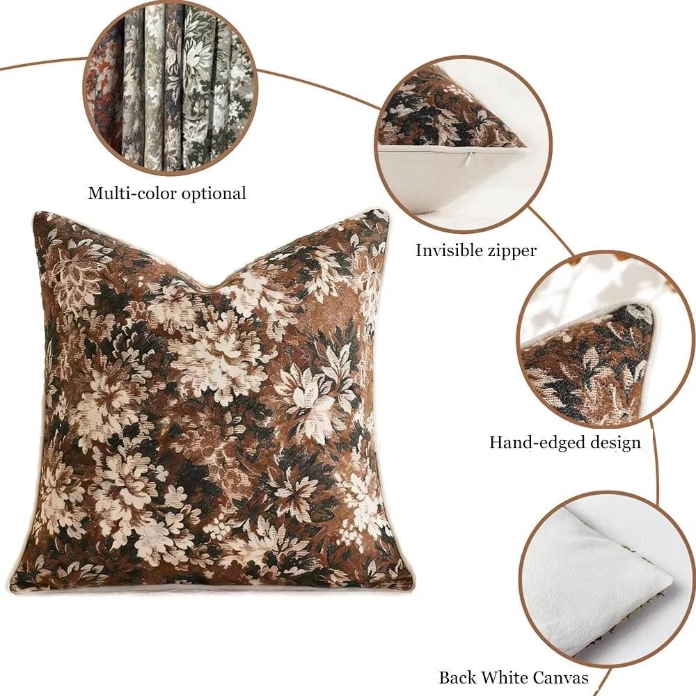 Yarn-Dyed Floral Throw Pillowcase Chenille Fabric Accent Couch Pillow  Sofa Cushion Cover