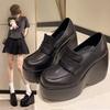 British Style Small Leather Shoes Women's 2025 Autumn New Wedge Heel High Heel Mary Jane Shoes Platform Round Head Loafers