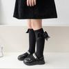 Solid Color Cotton Kids Socks Spring Autumn Children's Lolita Style Large Bow Princess Socks for Girls Soft Knee High Socks