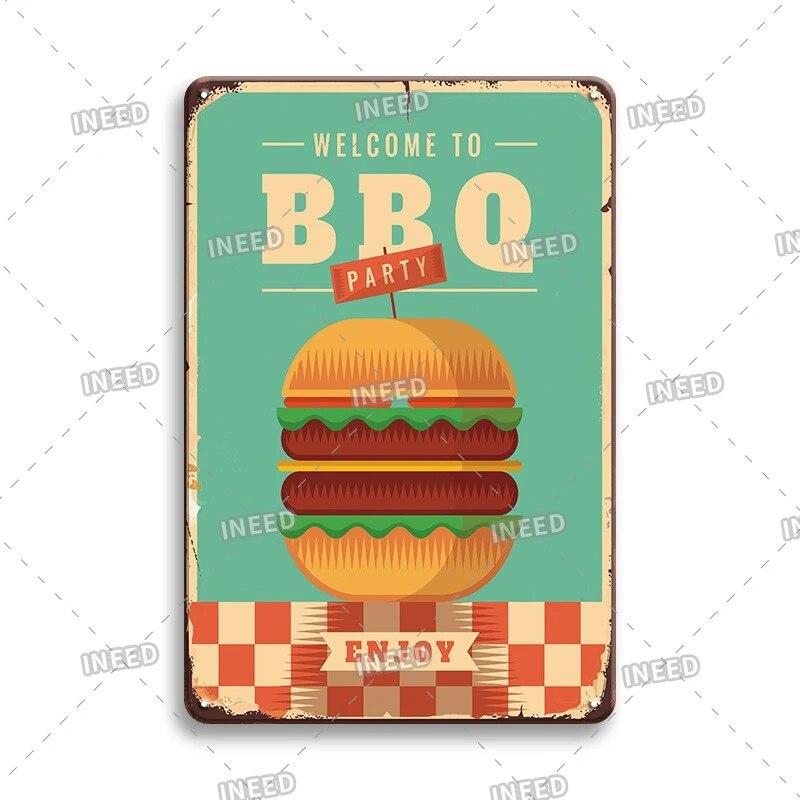 Mfoever Burger Sign Best In Town Beef BBQ Vintage Decor Hotdogs Kitchen Decorations Wall Plaque Retro Decor Vintage Food Sign