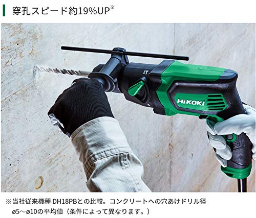 Перфоратор HiKOKI AC100V SDS Plus хвостовик по бетону 18 мм маленький легкий тип увеличенная скорость сверления DH18PG зеленый