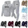 Men's Casual Solid Color Letter-printed Sweatshirt Set, Men's Fleece Hooded Drawstring Sweatshirt And Sweatpants Two-piece Set