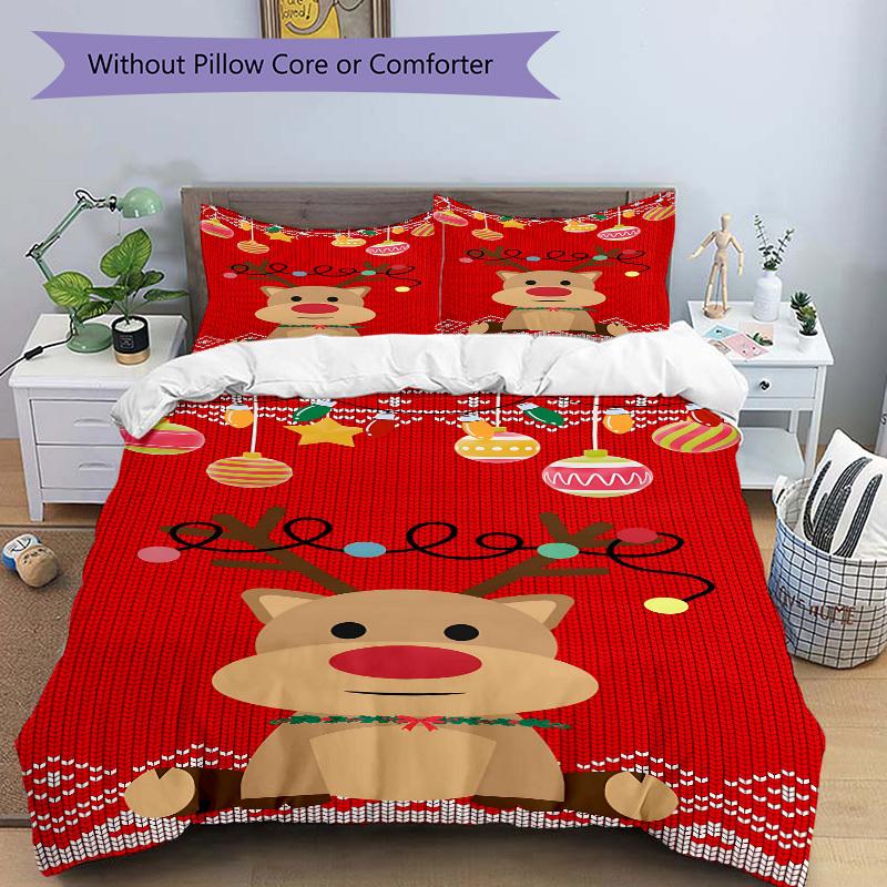 3pcs Christmas, Reindeer Duvet Cover Set, Soft Comfortable Duvet Cover,Guest Room (1*Duvet Cover + 2*Pillowcase, Without Core) yy251104183