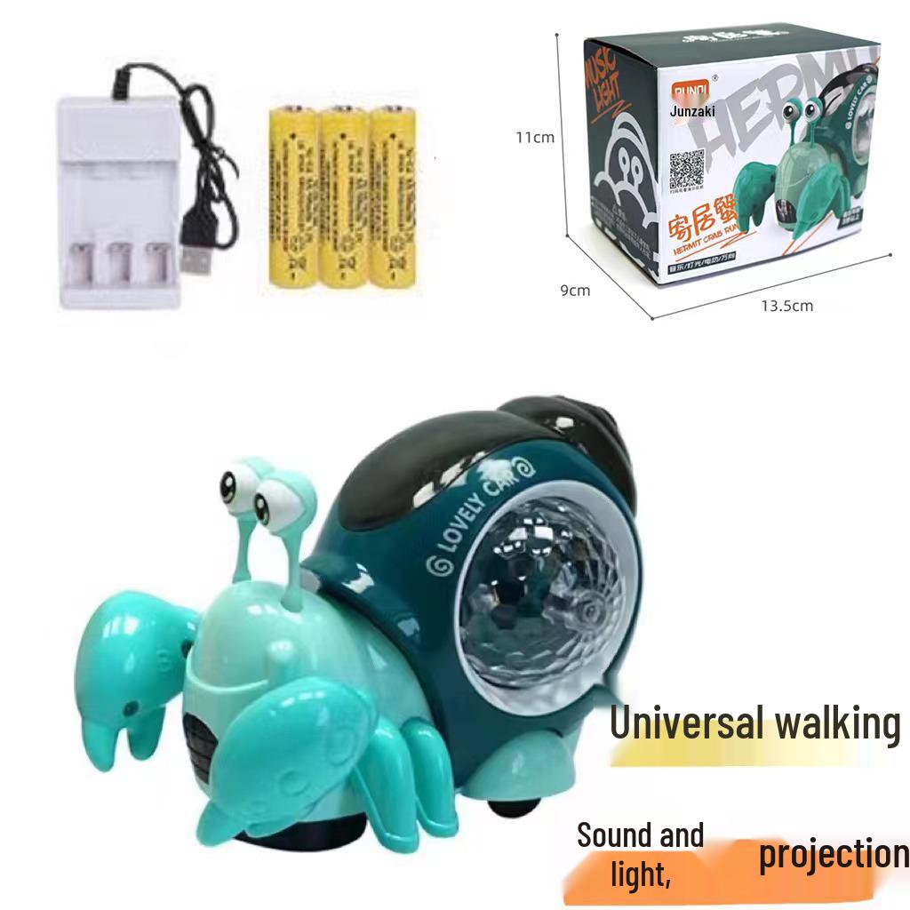 Electric Hermit Crab Toy - Obstacle Avoidance, Music & Light Projection for Kids