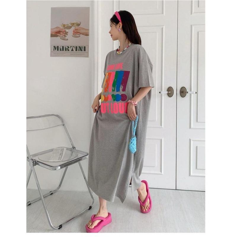 Женское летнее новое свободное платье-футболка с короткими рукавами, тонкая ночные рубашки большого размера с эффектом затенения живота
