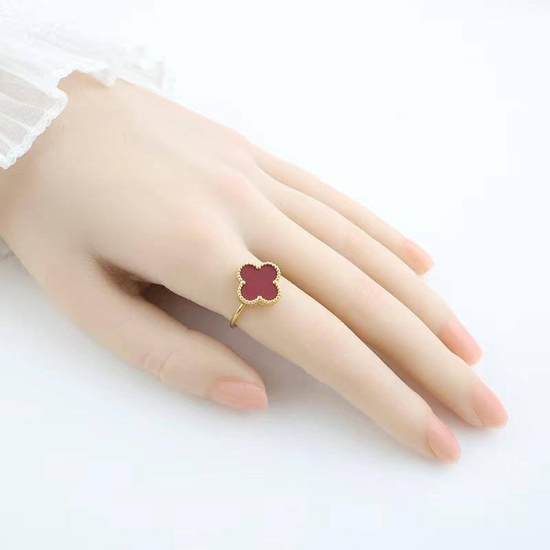 Модное простое кольцо с четырьмя листочками клевера, простое, в стиле сто иннов, 18-каратное, открытое, регулируемое кольцо, женское кольцо