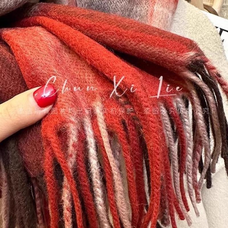 Classic 100 Wool Plaid Scarf Couple Winter Warm Scarf Premium Sense Retro New Red Grid