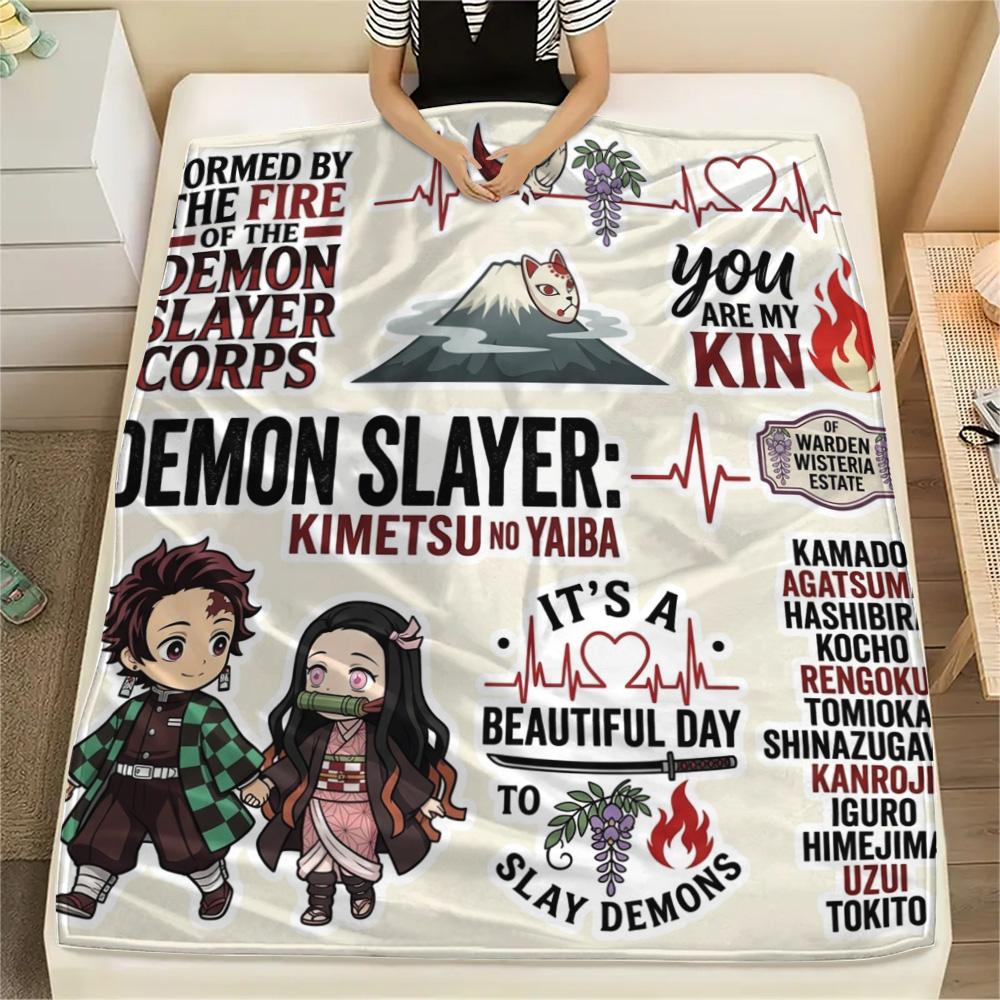 1PC Demon Slayer Kimetsu No Yaiba Patterned Flannel Blanket Suitable For All Seasons For Home Decor Warmth And Comfort Gifts Holiday Present