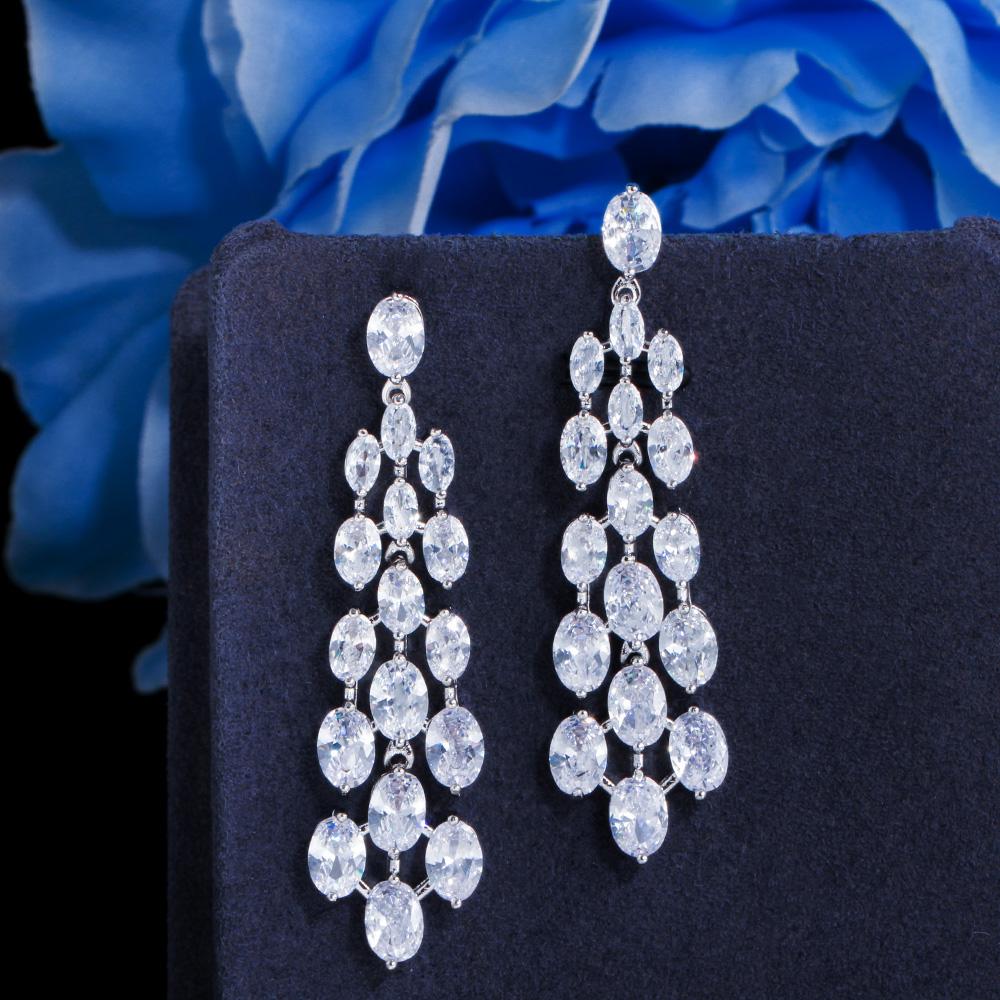 CMM Sparkling Cubic Zirconia Chandelier White Gold Color Drop Earrings