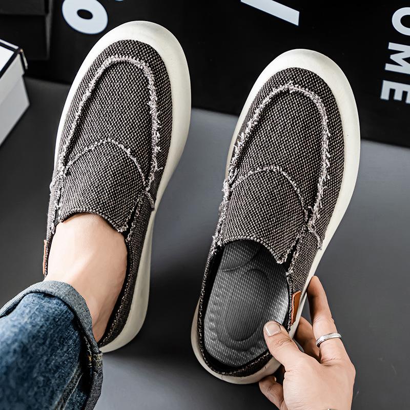 Модная мужская парусиновая обувь Лето 2025 Новые туфли с закрытым носком, полушлепанцы, дышащие, удобные, повседневные тканевые туфли, модная трендовая обувь для мужчин