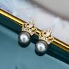 Full Diamond Zircon Crown Pearl Stud Earrings Light Luxury High-End Temperament Earrings Women'S French Small Exquisite Earrings