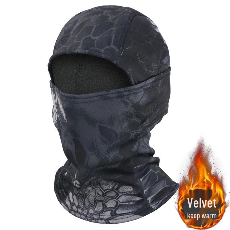Velvet Camouflage Tactical Balaclava: Windproof, One-Piece Ski Face Mask & Helmet Liner for Autumn/Winter Cycling.