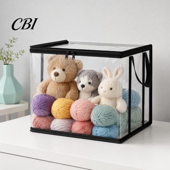 Large Capacity Storage Bag Clothes Bag, with Lid And Handles, Dustproof PVC Organizer, Transparent Container for Book Toys Thickened Composite