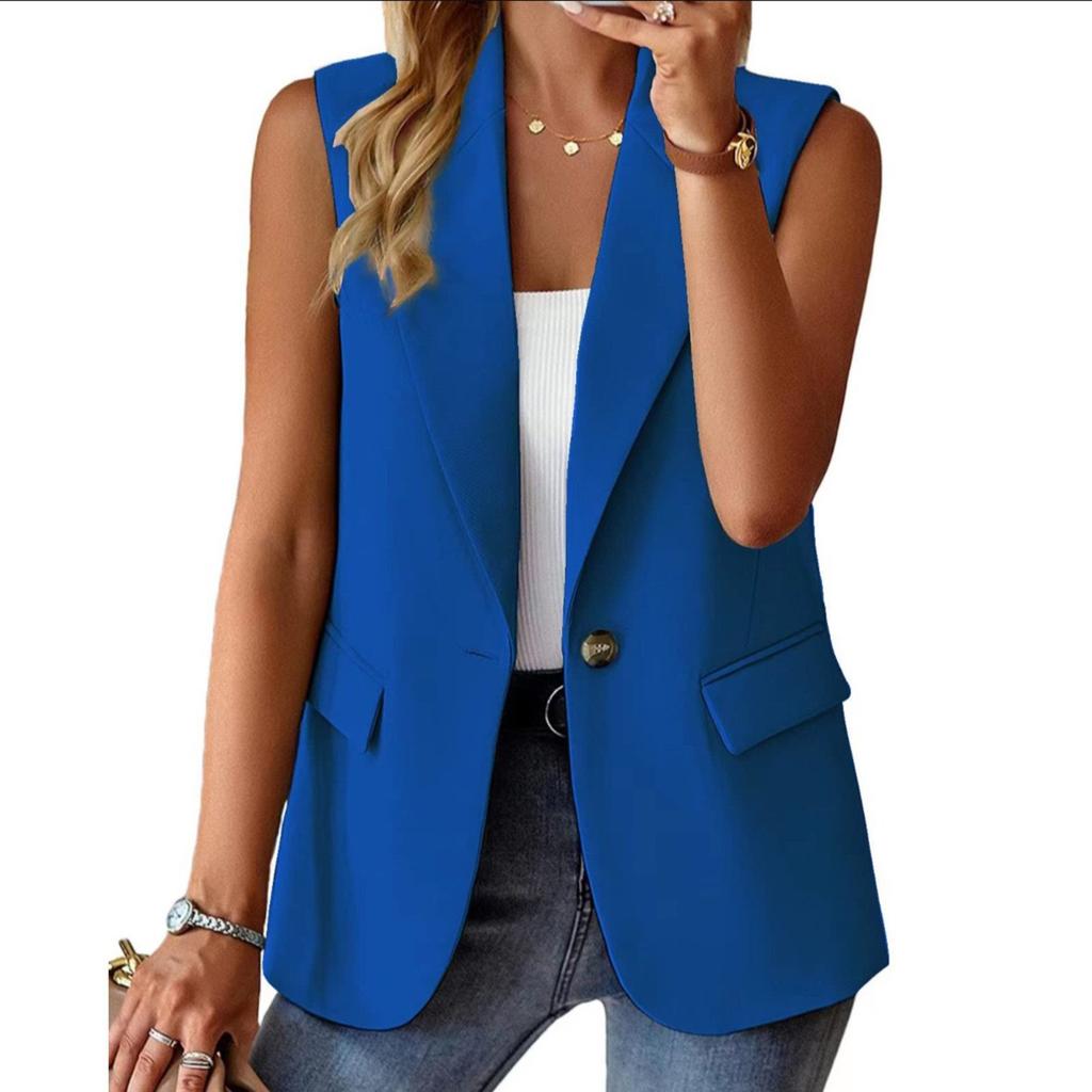 Women's Solid-color Sleeveless Cardigan Suit Jacket