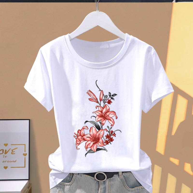 (Азиатский размер) Футболка с рисунком T Бабочка Цветок Прекрасная одежда 90-х годов Повседневная модная женская футболка с принтом Повседневная женская футболка с коротким рукавом