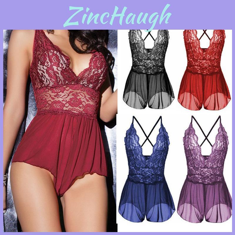 Women Neck V Lingerie Cross Back Babydoll Opencrotch Sleepwear Plus Size S3xl