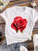 (Asian Size) Lovely Flower Trend Short Sleeve T Shirt Women Tee Top Clothing Casual Flower Fashion Print Lady Female Graphic T-shirt