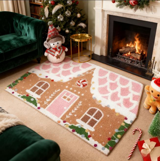 Christmas Bedroom Decor Plush Carpet House Shape Carpets for Living Room Thick Anti-slip Bedside Floor Mat Home Fluffy Soft Rug