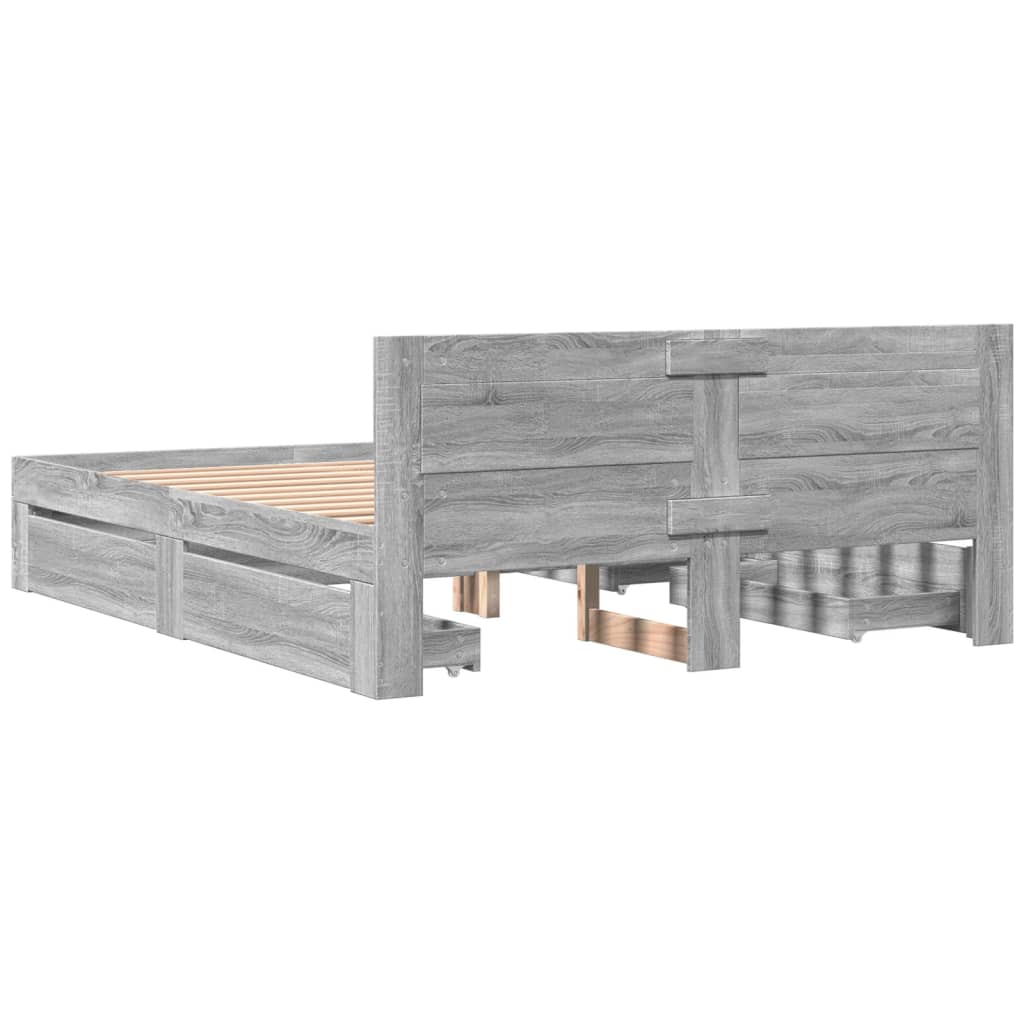 Bed Frame with Headboard Grey Sonoma 160x200 cm Particleboard