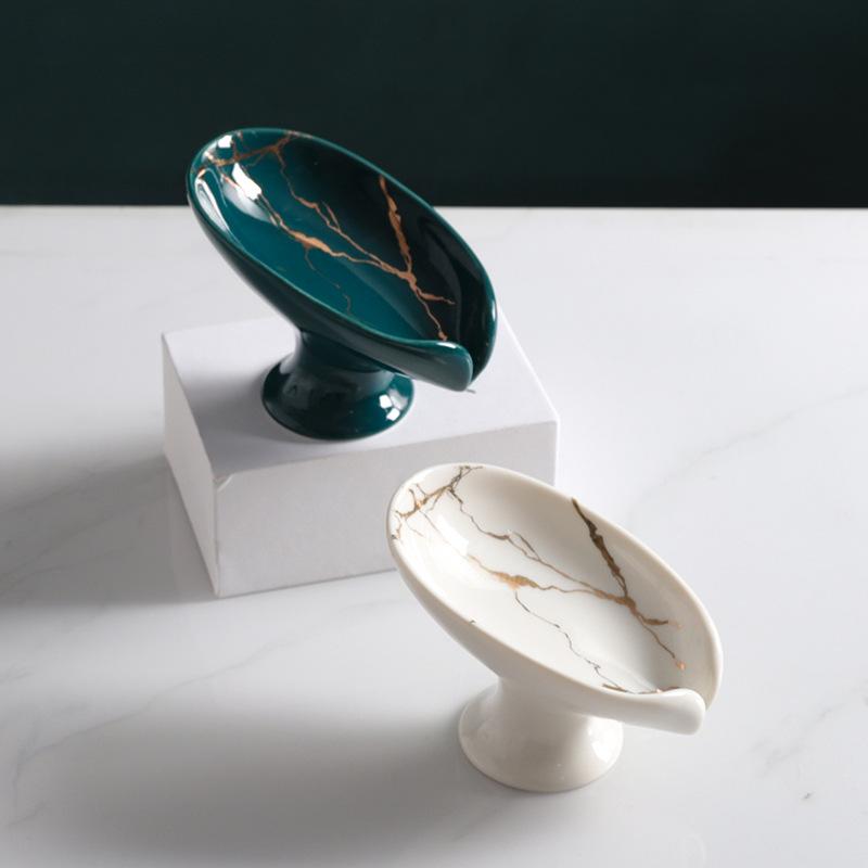 Мыльница, держатель для мыла в форме листа, самоосушающийся, керамический слив для раковины, ванной, душа, кухни, легко моется, сохраняет сухость, кремовый