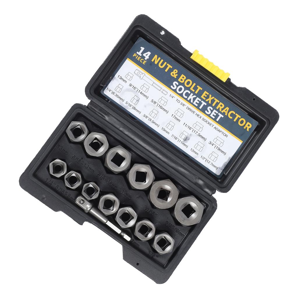 14PCS Bolt Nuts Extractor Socket Set Chrome Molybdenum Steel Stripped Lug Nut Remover for Removing