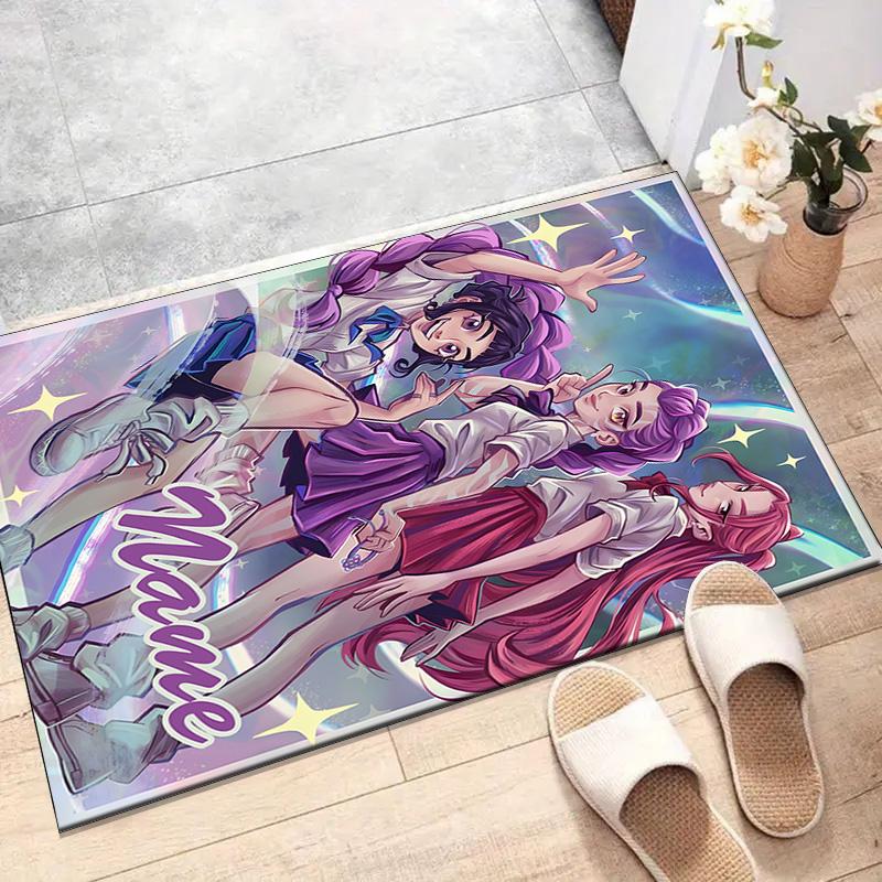 Custom KPop Demon Hunters Mat Personalized Name, Polyester Washable Indoor Entryway Rug, Gift for Christmas, Easter, Thanksgiving Day