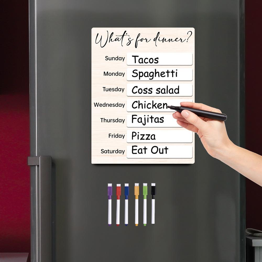 Kitchen Message Board Magnetic Fridge Meal Planner Wood with Pen Weekly Food Menu Board Meal Prep Board Dinning Tale