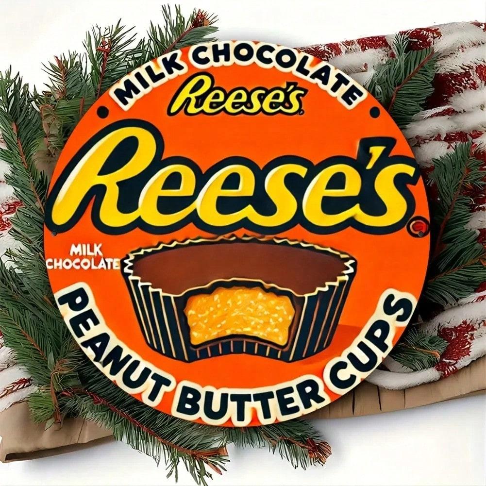 1 шт. Винтажная алюминиевая табличка Reese's Peanut Butter Cups Молочный Шоколад Ретро Настенное Искусство Декор 7,8x7,8 Дюйма Металлическая Жестяная