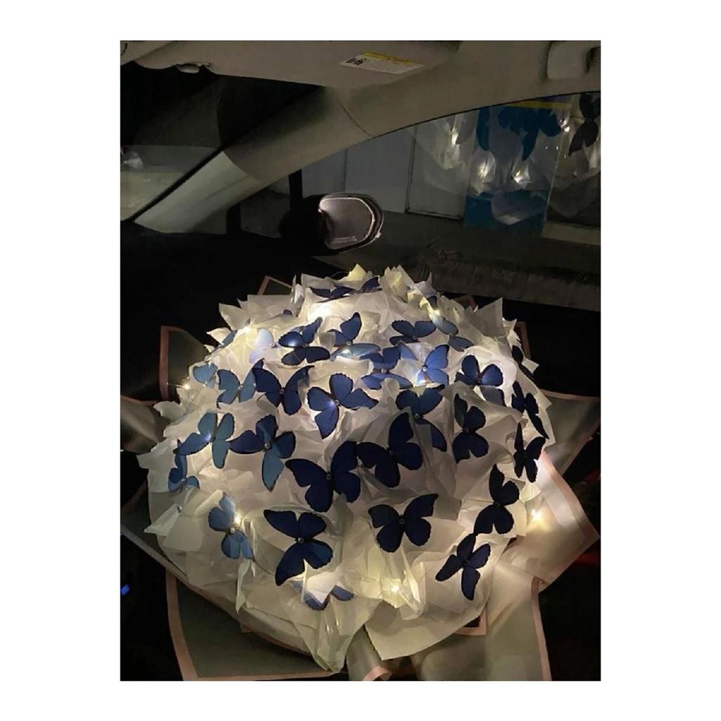 Букет бабочек со светодиодной подсветкой. Качественный подарок на день великой бабушки. Специальный букет синих бабочек. Дорогая.