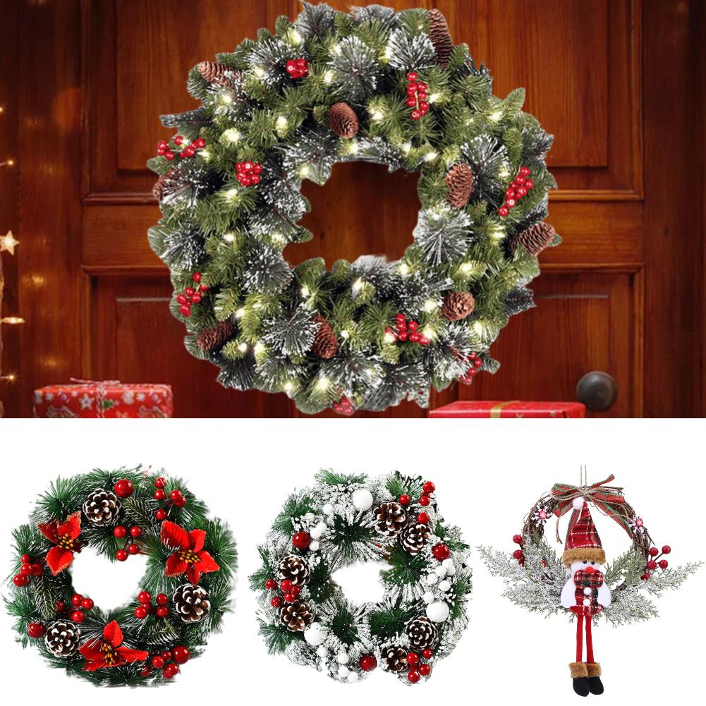 2026 Christmas Wreath Front Door Wreath with Lights Window Wall Garland Christmas Decoration Art Wreath Ornaments 20/30/32/40CM