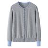 Early Autumn Women's Color Block Cashmere Cardigan - Round Neck, 9 Resin Buttons Sweater Coat