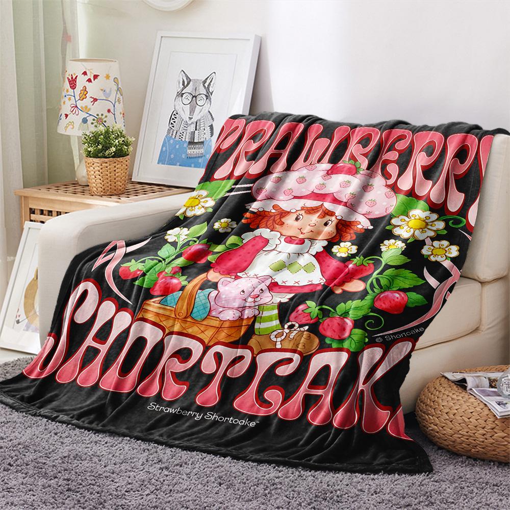 Strawberry Shortcake Print FlAannel Blanket, High quality Comfortable for All Seasons, Home Decor, Warmth and Comfort