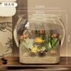 Small Desktop Fish Tank Mini Aquarium for Office Home Living Room Creative Transparent Shatterproof Betta Fish Bowl White