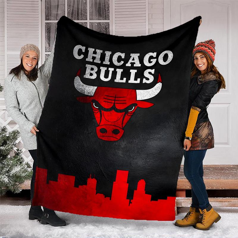 1pc Chicago Bulls Theme Blanket - Digital Print, Polyester, Cozy for All Seasons, Perfect for Outdoor, and Travel