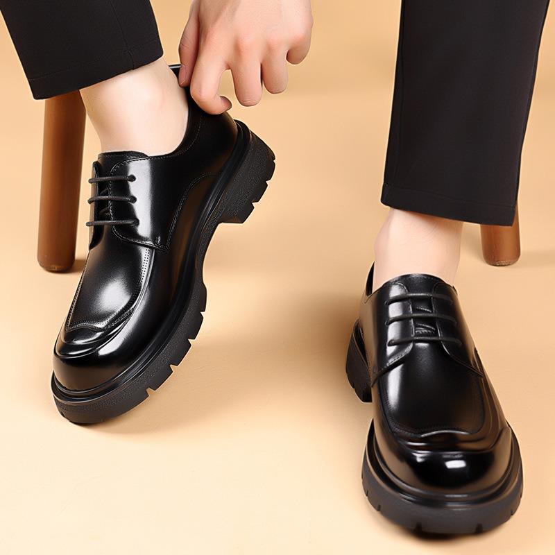 Модные мужские туфли из коровьей кожи на платформе в деловом стиле, весна-осень, на мягкой подошве, свадебные туфли, модные туфли дерби из натуральной кожи