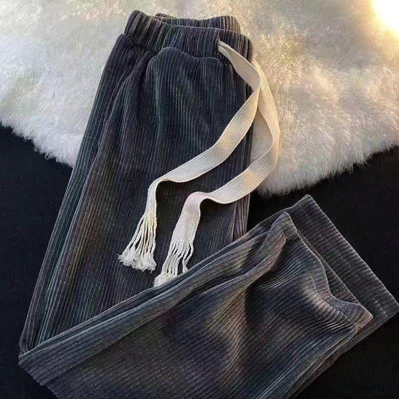 Men's and Women's Wide-Leg Corduroy Sweatpants - Spring/Autumn Drawstring Casual Loose Fit