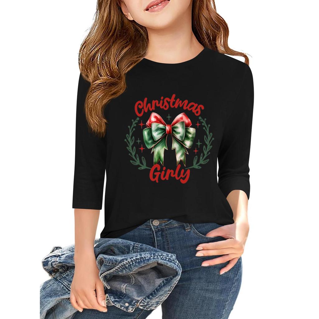 Children's 3/4 Sleeve Independence Day Printed Round Neck Casual T-shirt