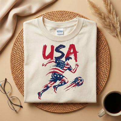 Футбольная футболка США, Патриотичная футболка с графическим изображением футболиста и американского флага, Национальная команда США Чемпионата мира по футболу 2026, Футболка для фаната футбола