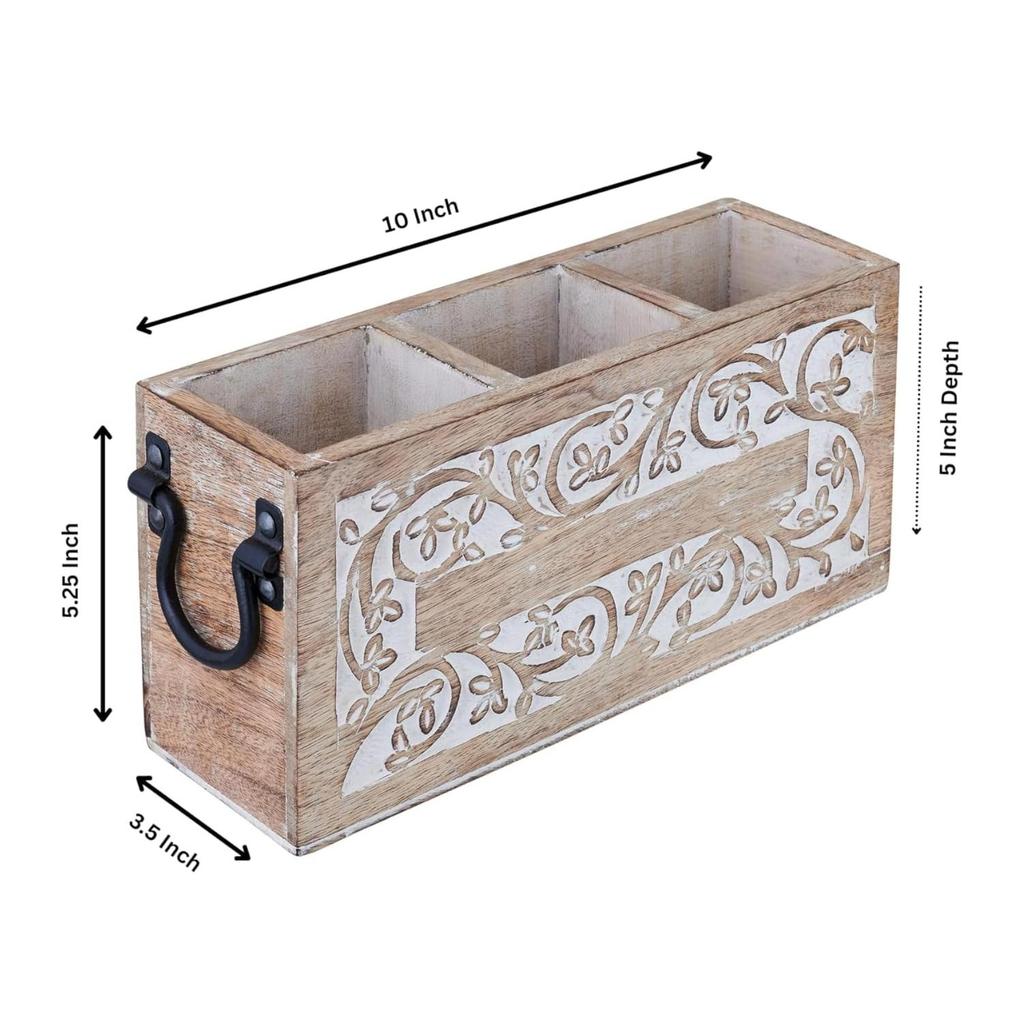 Farmhouse Decor 3 Compartment Silverware Holder Utensil and Cutlery Caddy for Parties Countertop Organizer for Spoon