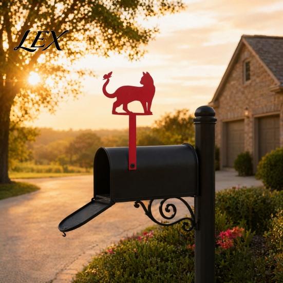 Mailbox Decoration Yard Iron Signage with Fixed Holes, Metal Cat Butterfly Decoration, Silhouette Sign Outdoor for Wood Leather Mailboxes Red Decor