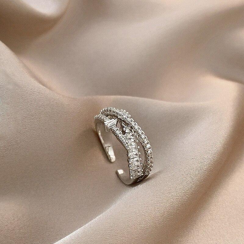 Korea Exquisite Shiny Zircon Cross Opening Adjustable Ring Women's Ring