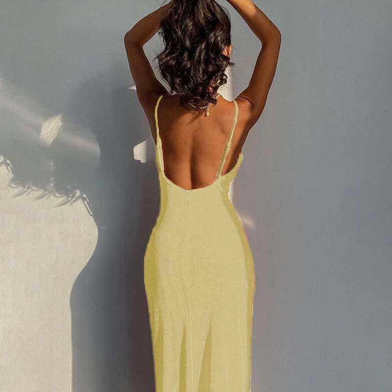 Women's Fashion Summer Spring Solid Color Print Sleeveless V-Neck High Waist Casual Dresses