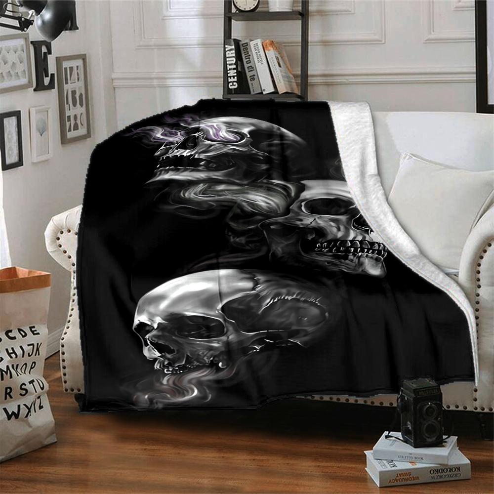 1Pc Smoky Skulls Darkness Blanket Soft And Comfortable Casual Warm Camping Travel Christmas Halloween Xmas Gift M928508